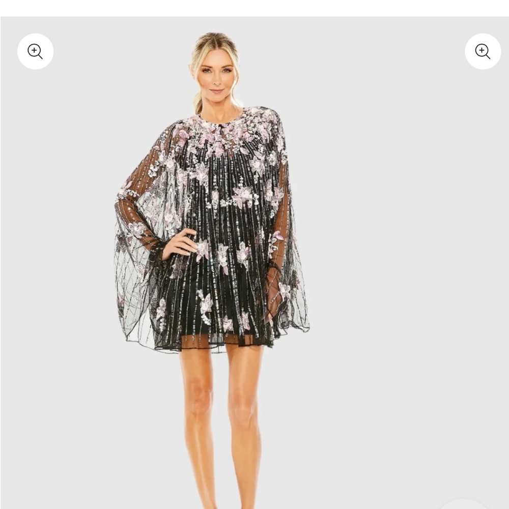 Mac Duggal Black and Pink Floral Mini Dress